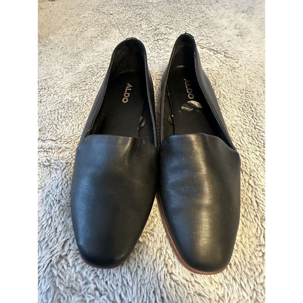 ALDO Classic Black Leather Loafers, Size 8.5M